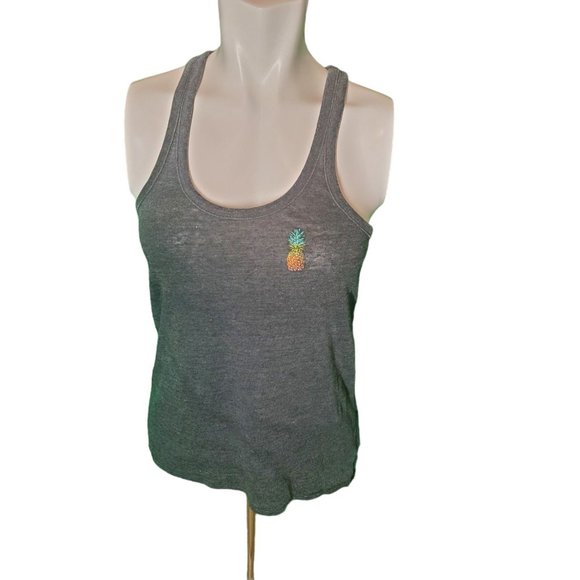 Chaser Charcoal Gray Melange Racerback Tank Top Pineapple Graphic Sz S - Picture 1 of 5